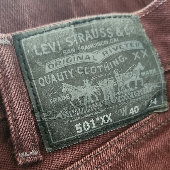 Levi’s 501 Straight Leg Jeans – Men’s 40x34, 100% Cotton, Button Fly, Brown - Picture 6 of 7